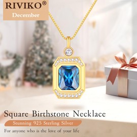 RIVIKO Valentines Day Gifts for Her,925 Sterling Silver Birthstone Pendant Anniversary Birthday Valentines Jewelry Gifts for Her Mom Wife Friend Lady