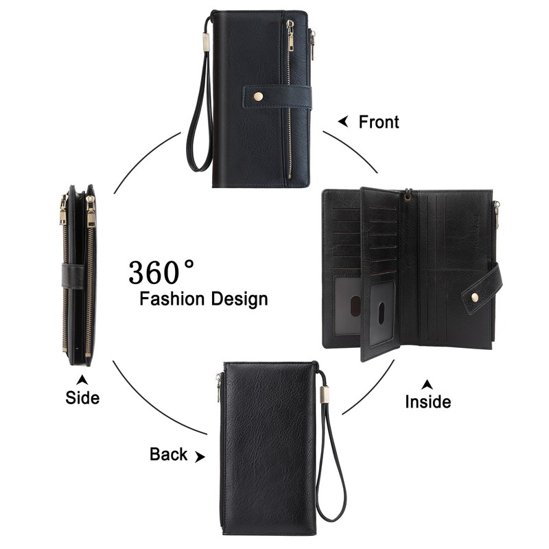 NEWIROVE Large Wallets For Women Rfid Blocking Wallet Pu Leather