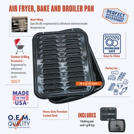 Range Kleen BP102X 2 Piece Heavy Duty Porcelain Air Fry, Bake and Broil Pan
