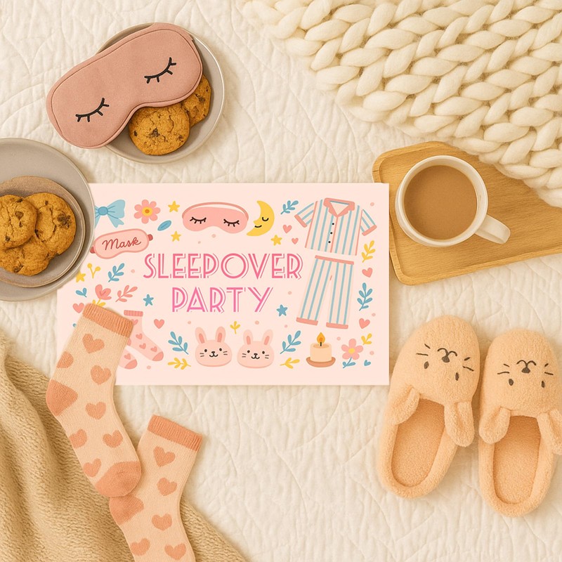 20 Double Sided Sleepover Party Invitations for Girls, Colorful Unique