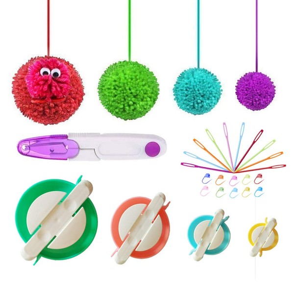 KNEWMART Pompom Makers, 4 Sizes Fluff Ball Weaver Needle Pompom