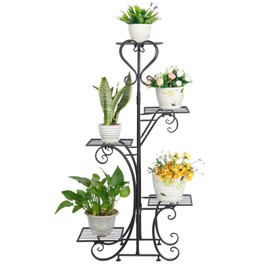 5 Tier Metal Plant Stand Indoor Outdoor, Upgraded Tall Iron Spiral Corner Plant Shelf- Tiered Storage Flower Pot Holder Display Organizer for Balconies, Living Rooms, Courtyards, Gardens, Black