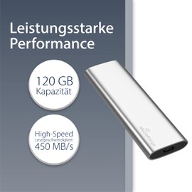MediaRange Externes SSD Laufwerk 120 GB - USB Type-C Solid State Laufwerk mit 3.2 Gen 2 Flash Technologie, blitzschneller Datentransfer, Lesen bis zu 450 MB/s, Schreiben bis zu 420 MB/s