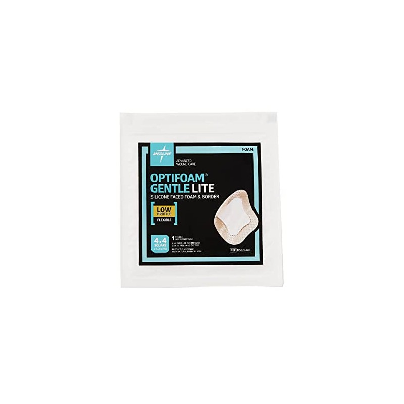Medline Optifoam Gentle Lite Foam Dressings, with Border, 4" x