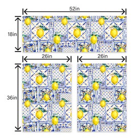 TQFZP Blue Tiles Lemon Kitchen Curtains Short and Valance Set Fruit Chic Dining Room Fabric Curtain Drapes Retro Rustic Cafe Curtains Valance for Home Decor