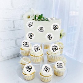 40Pcs Edible Circle Happy 30th Birthday Cupcake Toppers Edible Floral Hello 30 Fabulous Cheers to 30 Cupcake Picks Drink Toppers for Funny Female Floral 30th Birthday Party Decorations