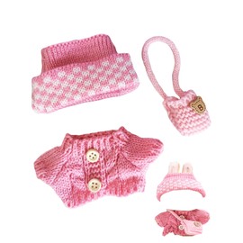 Doll Outfit Clothes Set for 17cm Dolls, Premium Fashion Hat Overalls Sweater Bag Dress Jumpsuit for Dolls Accessories (NO Doll) (Pink Sweater)