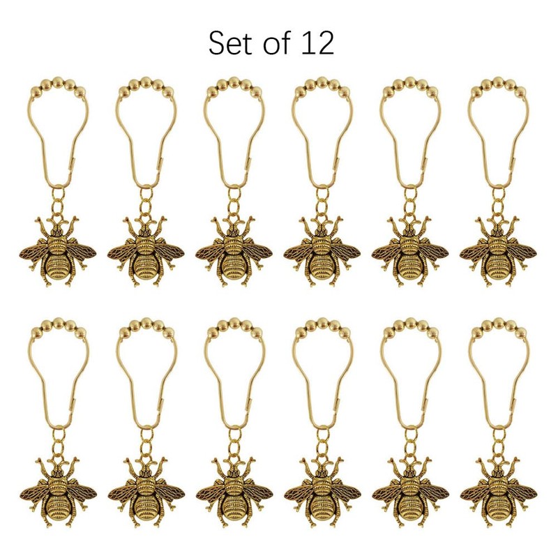Bee Shower Curtain Hooks Rings for Bathroom, 12 Pcs Rust