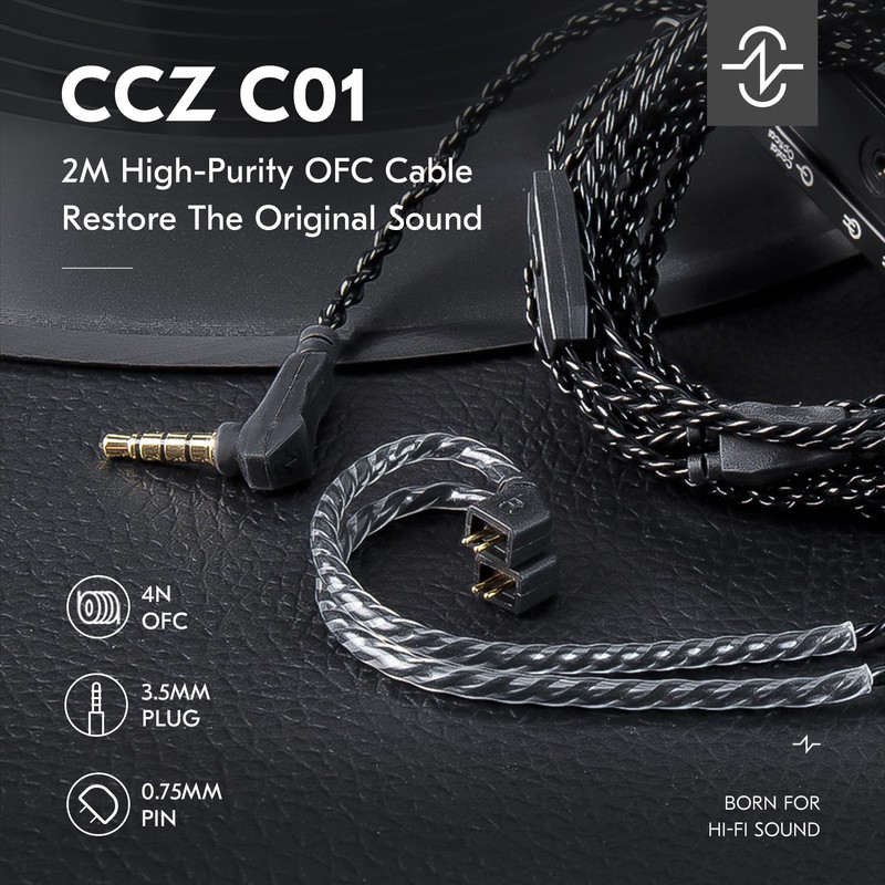 2 Meter Long, kz zs10 pro IEM Cable, CCZ C01