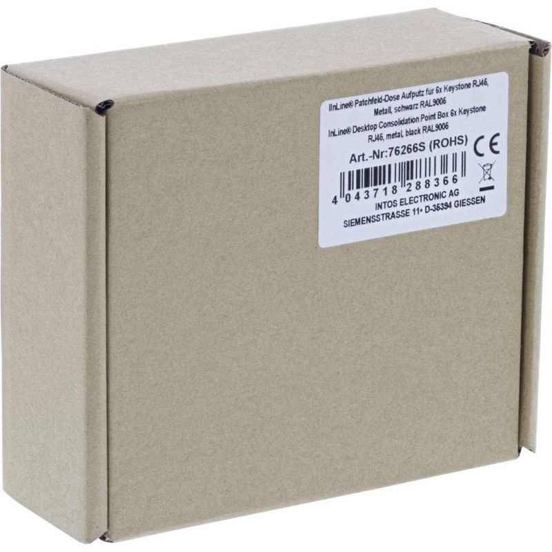 InLine® Patch Panel Box Surface-Mounted for 6X Keystone RJ45, Metal,