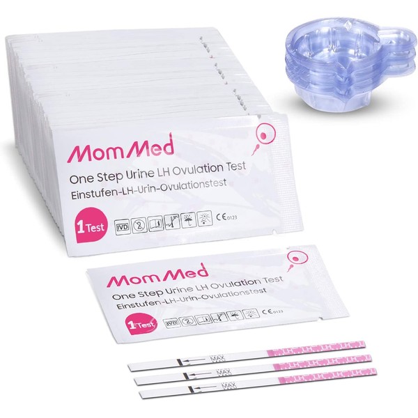 MomMed Ovulation Test Strips (LH60) with Free 60 Collection Cups, Reliable LH Surge Predictor OPK Kit, Accurately Track Ovulation Test, High Sensitivity Result for Women Home Testing