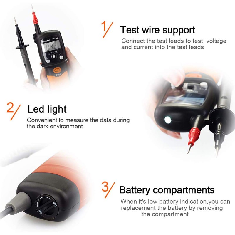 INFURIDER Pen Hand Multimeter YF-38B Digital Voltage Tester Voltmeter, Multi