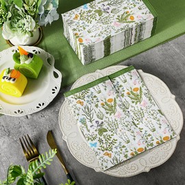 Seajan 200 Pcs Botanical Herb Paper Guest Napkins Disposable Hand Towels for Bathroom Paper Disposable Guest Towels Napkins for Spring and Summer Wedding Bathroom Birthday Dinner Party