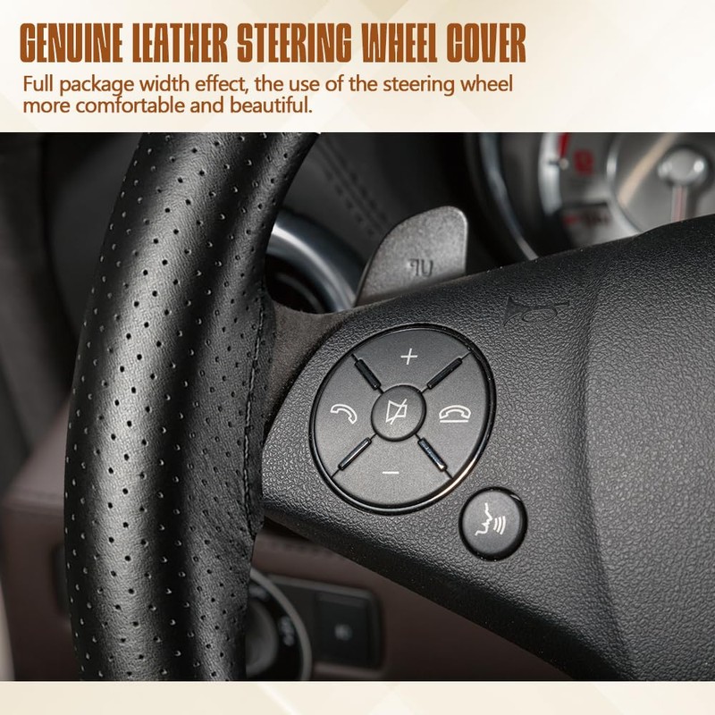 HEVLE Leather Steering Wheel Cover Lace Up, Car Wheel Cover,