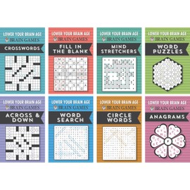 Brain Games Booklet Set - Lower Your Brain Age Variety Puzzles (8 Booklets)