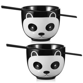 Nitial 2 Pack Ramen Noodle Bowls with Chopsticks Cute Ramen Bowl Gift 4.92 Inch Japanese Ceramic Ramen Noodle Bowl for Ramen Lover Funny Gift (Panda)