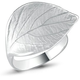 Vinani Sandblasted Shiny Wide Sterling Silver 925 Tree Leaf Ring 2RBT, Sterling Silver, No Gemstone