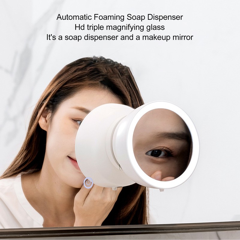 Automatic Foaming Soap Dispenser Rechargeable Infrared Induction Makeup Mirror Touchless