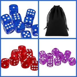 Set of 15 Dice TRPG Game Acrylic Toy Six Sided D6 Dice with Storage Bag (Transparent Pink)