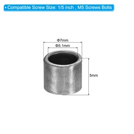 PATIKIL M5 Steel Spacers, 20 Pcs Metal Spacers Steel 5.1mm ID x 7mm OD x 5mm L Carbon Steel Spacer Screw Standoff Round for 1/5in or M5 Screw Bolts