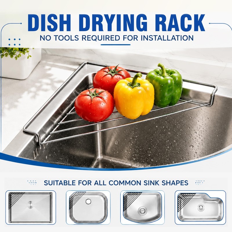 2PC Stainless Steel Corner Sink Shelf with Triangular Open Wire