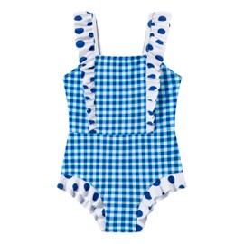 LIZENS Girls One Piece Swimsuit Ruffles Bathing Suit for Kids 2-12T(LG63G04,2-3T) Blue