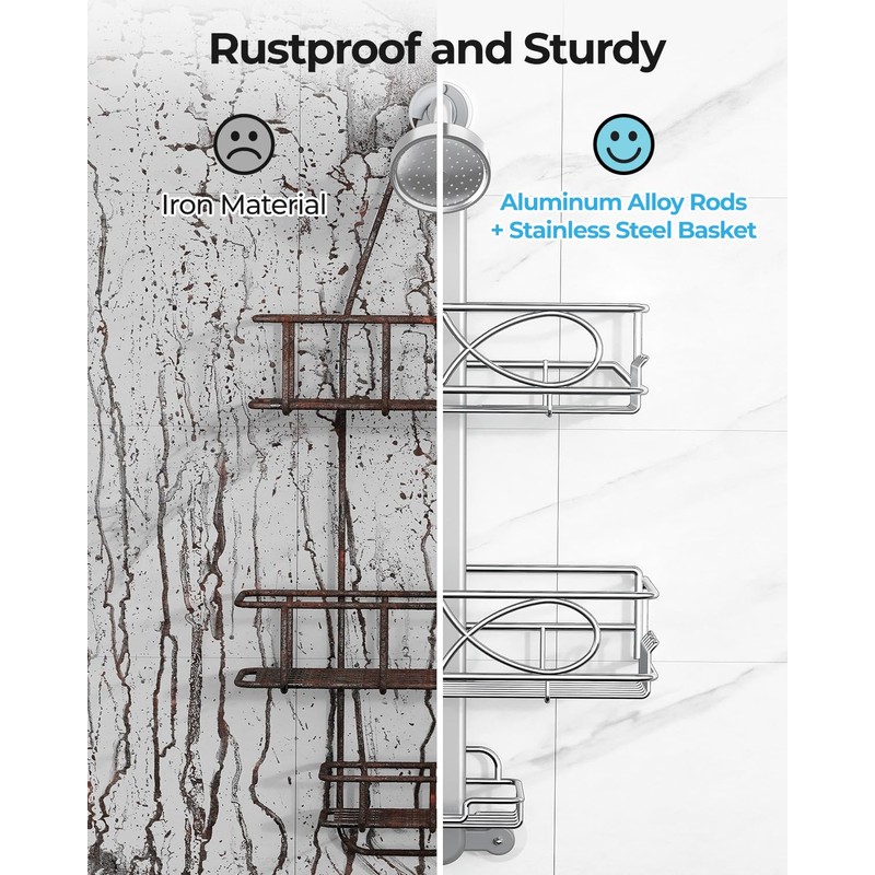 ODesign 2 Tier Stainless Steel Anodized Aluminum,Height-Adjustable Rustproof Shower Caddy