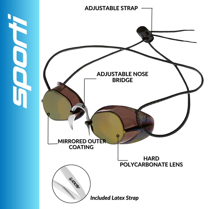 Sporti Antifog Swedish Mirrored Goggle + Bungee Strap - Gold