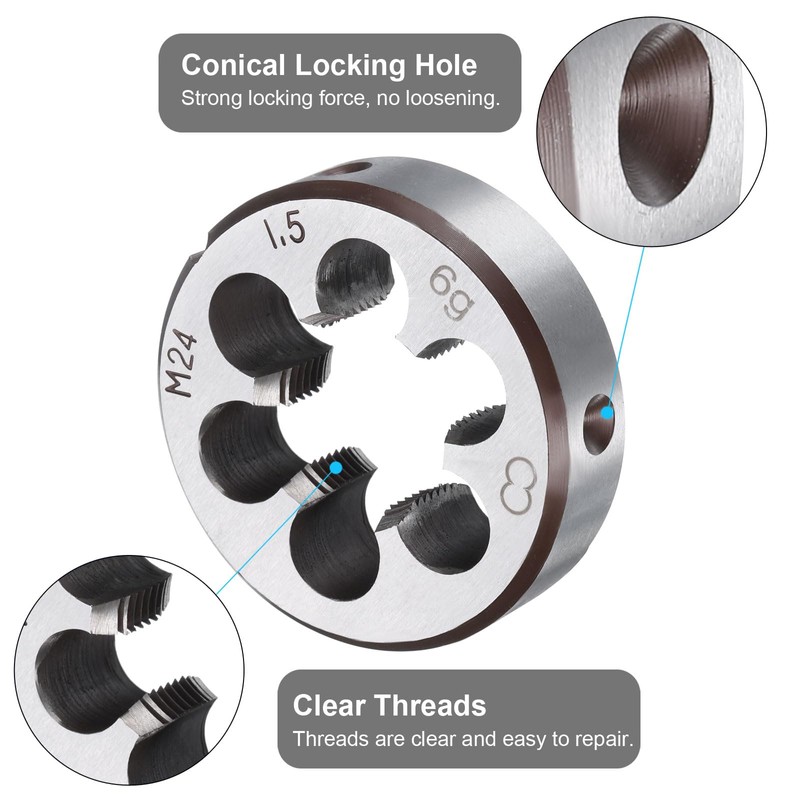 sourcing map 2pcs Round Threading Die M24 x 1.5 Metric
