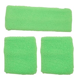 Topkids Accessories 3pcs Unisex Headbands & Wrist Sweatbands for Exercise Set, Colourful Headbands & Sweatbands for Adults & Kids Sports Bands, Fitness Accessories (Neon Green)