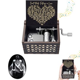 Can't Help Falling in Love Music Box Set, Positivity Penguin Pebbles for Valentine's Day, Wooden Vintage Music Box for Boys, Girls, Partner, Husband, Wife (Black), Pack of 2