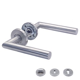 APECS Door Handles Door Handle Set Room Doors INOX Door Handle for Front Door and Interior Doors Door Fitting Round Rosette Set Stainless Steel Matt Handle Set WC | PZ | BB Model H-0204, Silver