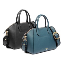 Niko Ineko Women's Bowler Shoulder Bag Kitty Snout Hardware Black