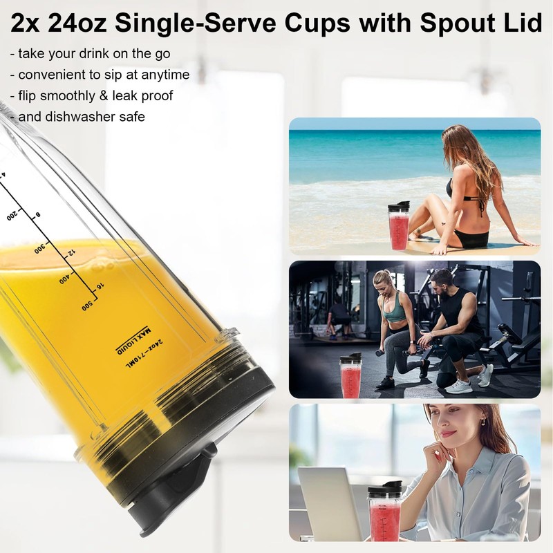 Blender Replacement Parts, 2pcs 24oz Cups with to-Go Lids and
