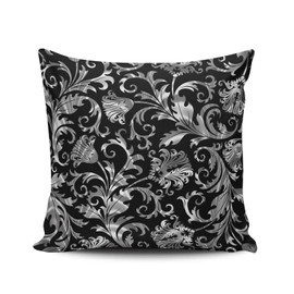 XIUBA Throw Pillow Covers Case Elegant Black and Silver Floral Damask Decorative Pillowcase Cushion Cover 26X26 inch European Size Double Sided Design Printed