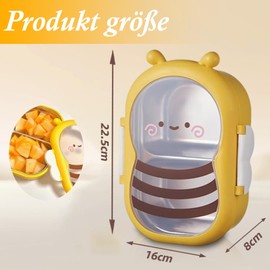 iPalamila Stainless Steel Lunch Box for Adults for Children with 2 Compartments, Cartoon Bee Lunch Box, Lick Box, Breakfast Box, Dishwasher Stand for Picnic, Work and Travel