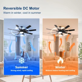72-Inch Black Modern Indoor/Outdoor Ceiling Fan with 6 Spe Lights and Remote for Kitchen Living Room Patiocolor: as Pic Color