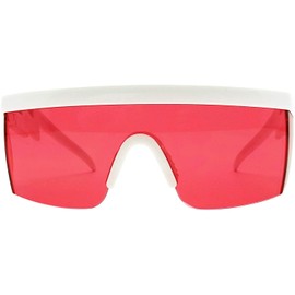 ShadyVEU Semi Rimless Red Translucent Lens Sports Performance Sunglasses White Half Frame ZigZag Arms Utility Goggles