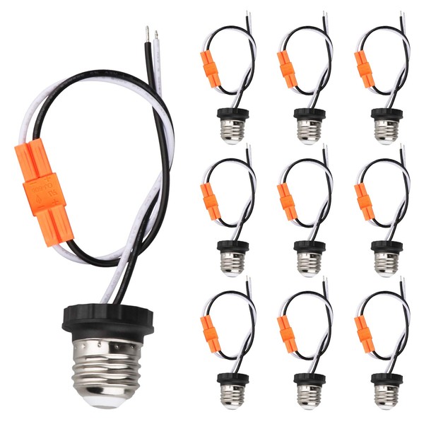 Helunsi E26 Socket Adapter, 10 Pack Light Bulb Socket Pigtail,
