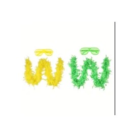 Delivery Within 3 Days, Two 45g Feather Python Long Scarves with Goggles Combination Set, Party and Banquet Feather ScarvesColor: Yellow and green combination, Feather Size (L x W): 45 grams * 2 pieces