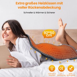 MYCARBON Heating Pad Back 90 x 52 cm Heat Cushion with 6 Heat Settings 4 Timer Levels Washable Electric Blanket with Automatic Shut-Off for Shoulder Neck Belly Neck Grey