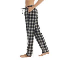 Christmas Pajama Bottoms Women Cotton Flannel Pj Pants Fuzzy Plaid Pajamas with pockets & drawstring Soft Lounge Sleepwear, Grey, Large