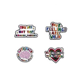 4PCs Positive Saying Brooch Your Feelings Are Valid You Are More Loved Enamel Pins Inspirational Letter Brooch Pins Cartoon Heart Brain Brooch Bag Clothing Hats Decor Friends Gift