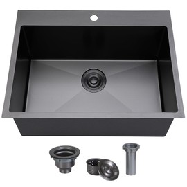 SHACO 25x18 Inch Black Drop In Kitchen Sink, 25 Inch Gunmetal Black Bar RV Laundry Utility Outdoor Stainless Steel 16 Gauge Single Bowl Deep Small Kitchen Sink