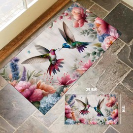 amepay Vintage Hummingbird Indoor Door Mat – Stylish 17x29.5in Non-Woven Fabric Floor Doormat with Floral Two Birds Design, Flower Retro Doormats,for Porch Insider,Bedroom,Living Room,Decor Rug Gifts