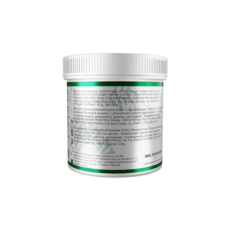 SPECIAL INGREDIENTS Sunflower Lecithin Powder 1kg Premium Quality, Vegan, Non-GMO,
