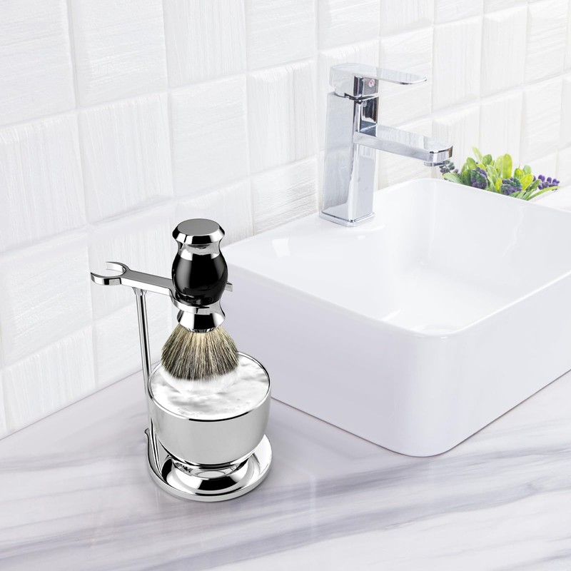 GRUTTI Premium Shaving Brush Set，Luxury Razor and Brush Stand Soap