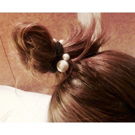 10 Pcs Women's Artificial Pearl Black Elastic Rubber Headbands - No Damage Seamless Hair Ropes with Ponytail Holders