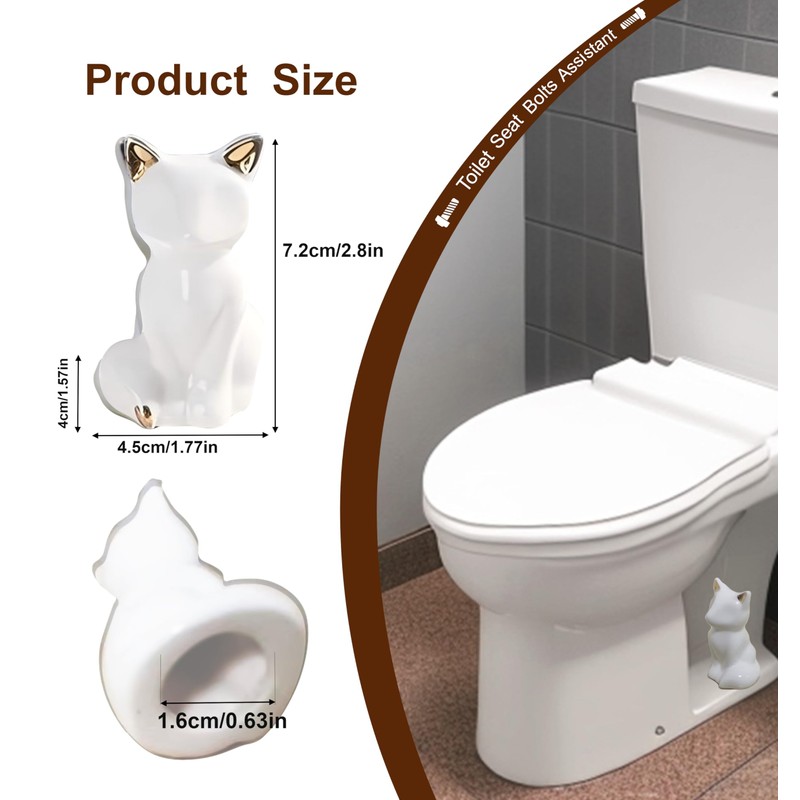 2Pcs Toilet Bolt Covers, White Ceramic Fox-Cat Shaped, Fun Bathroom