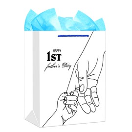WhatSign First Fathers Day Gift Bag - 11.5" Medium First Time Dad Fathers Day Gift Bags with Tissue Paper and Handle Happy 1st Father's Day Paper Bag for New Dad from Wife Baby Girl Boy